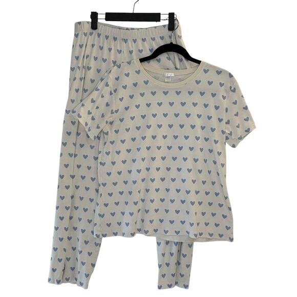 LAKE Other - LAKE Pima Short-Long Set Women's Large Pajamas Hearts Cotton Short Sleeve Pants
